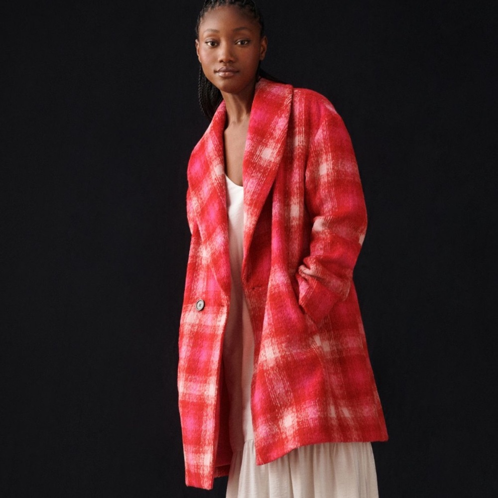Avec Les Filles  XL Pink Plaid Coat Anthropologie